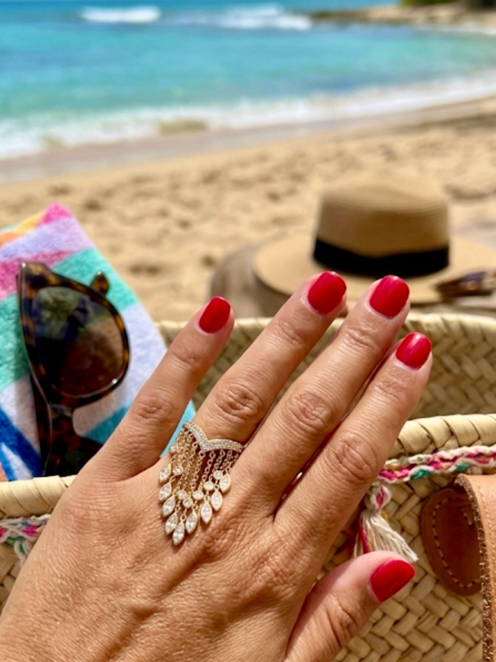 RARE 14K💍JACQUIE AICHE EXTRA LONG DIAMOND SHAKER RING DANGLE GOLD FRINGE RING